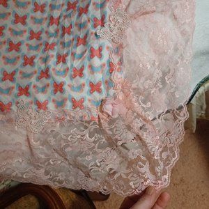 Twin Sheet Set Butterflies Crocheted and Lace